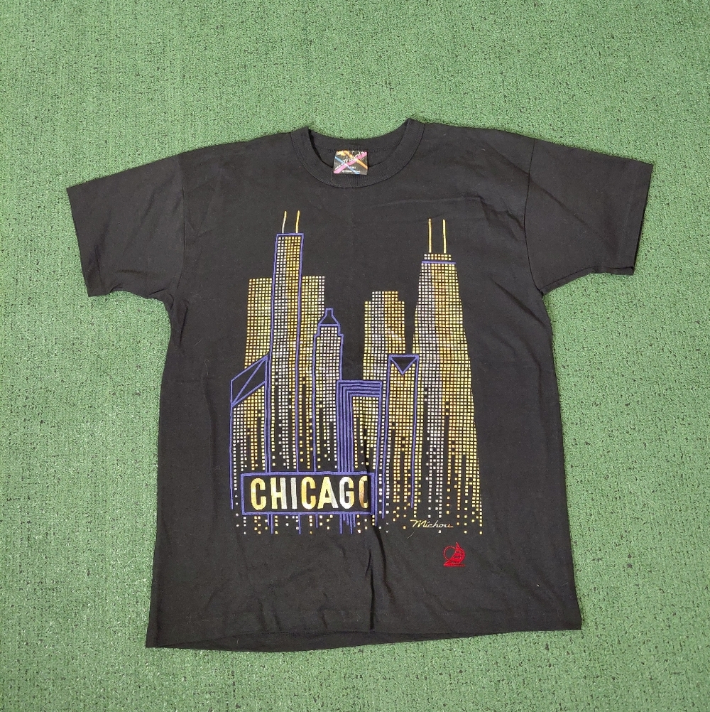 VINTAGE 1985 Michou Chicago Skyline Cityscape Illinois 80's T Shirt Sz Large